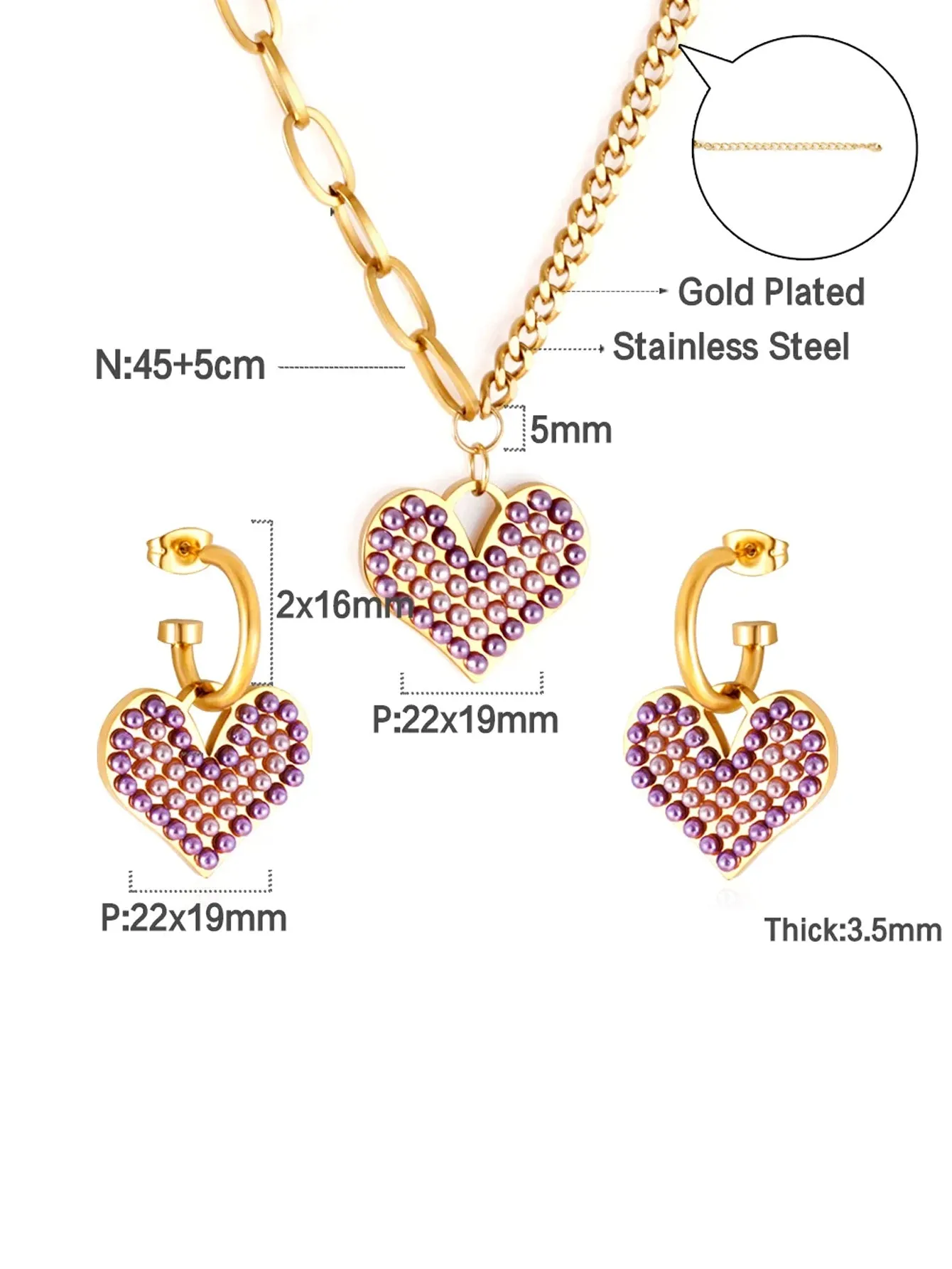 Heart Design Pendant Necklace & Dangle Earrings Set - FD ⚡