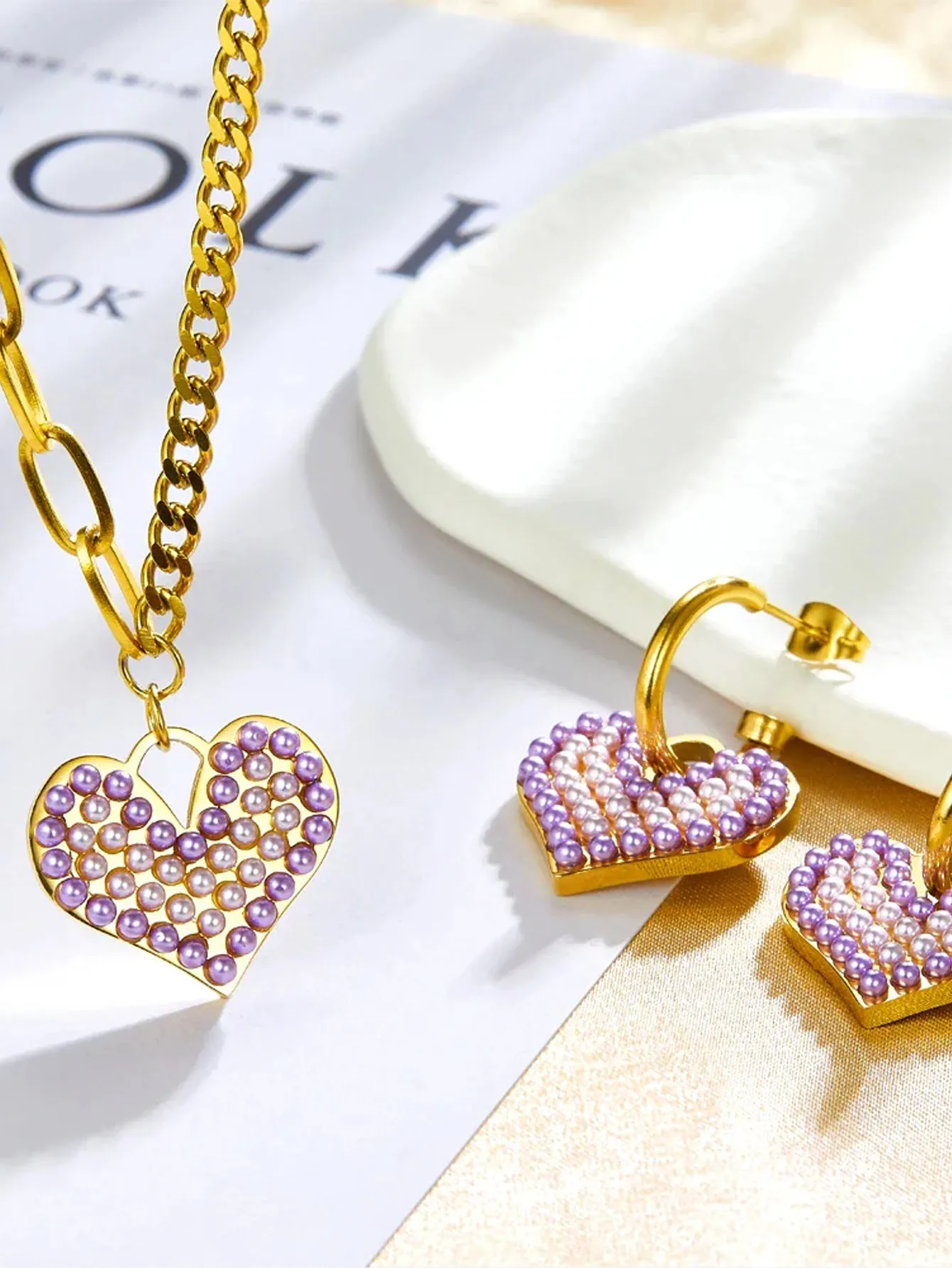 Heart Design Pendant Necklace & Dangle Earrings Set - FD ⚡