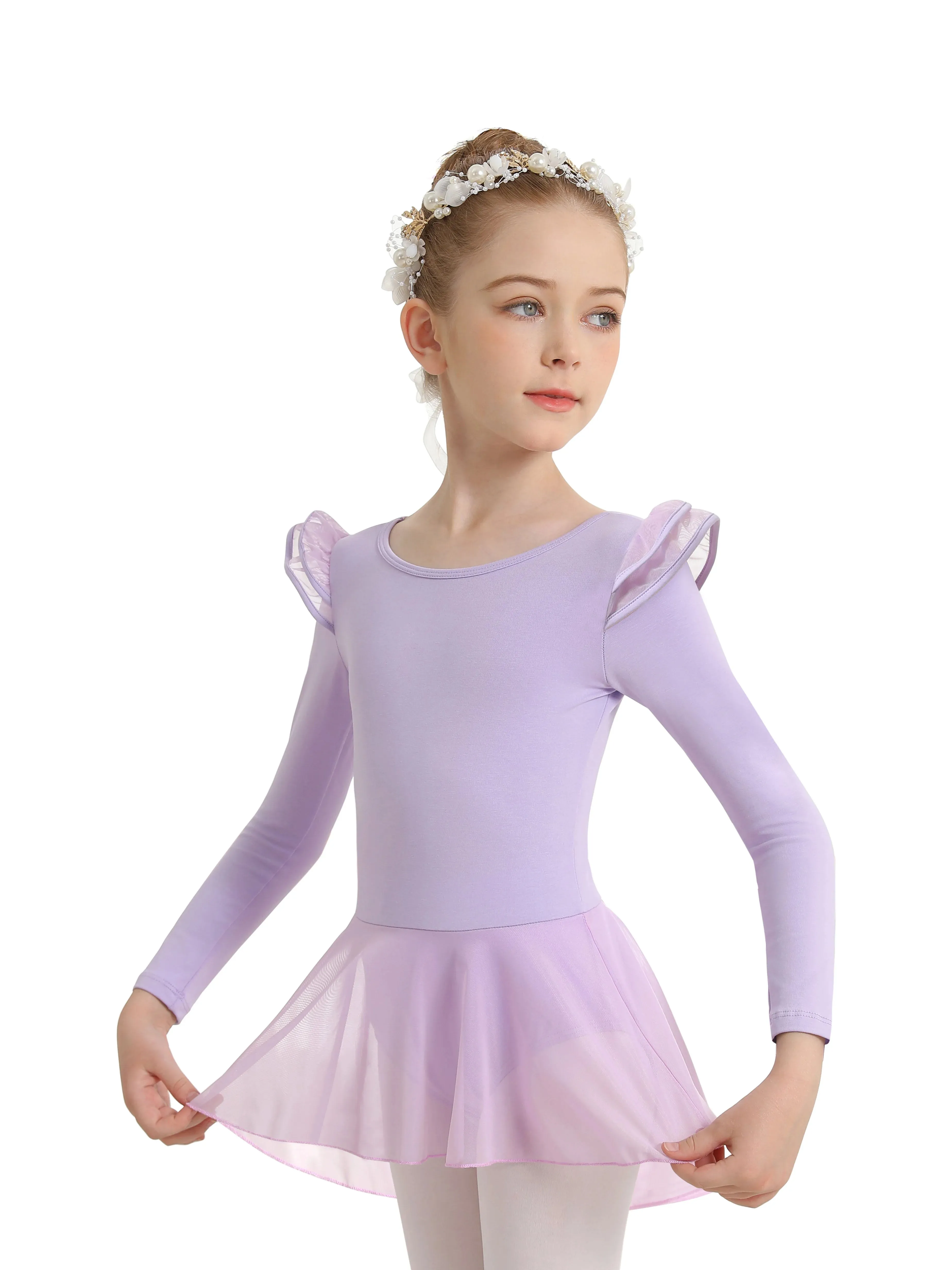 Hollow Back Long Sleeve Ballet Leotard Dress for Girls - Toddler/Little Girl/Big Girl