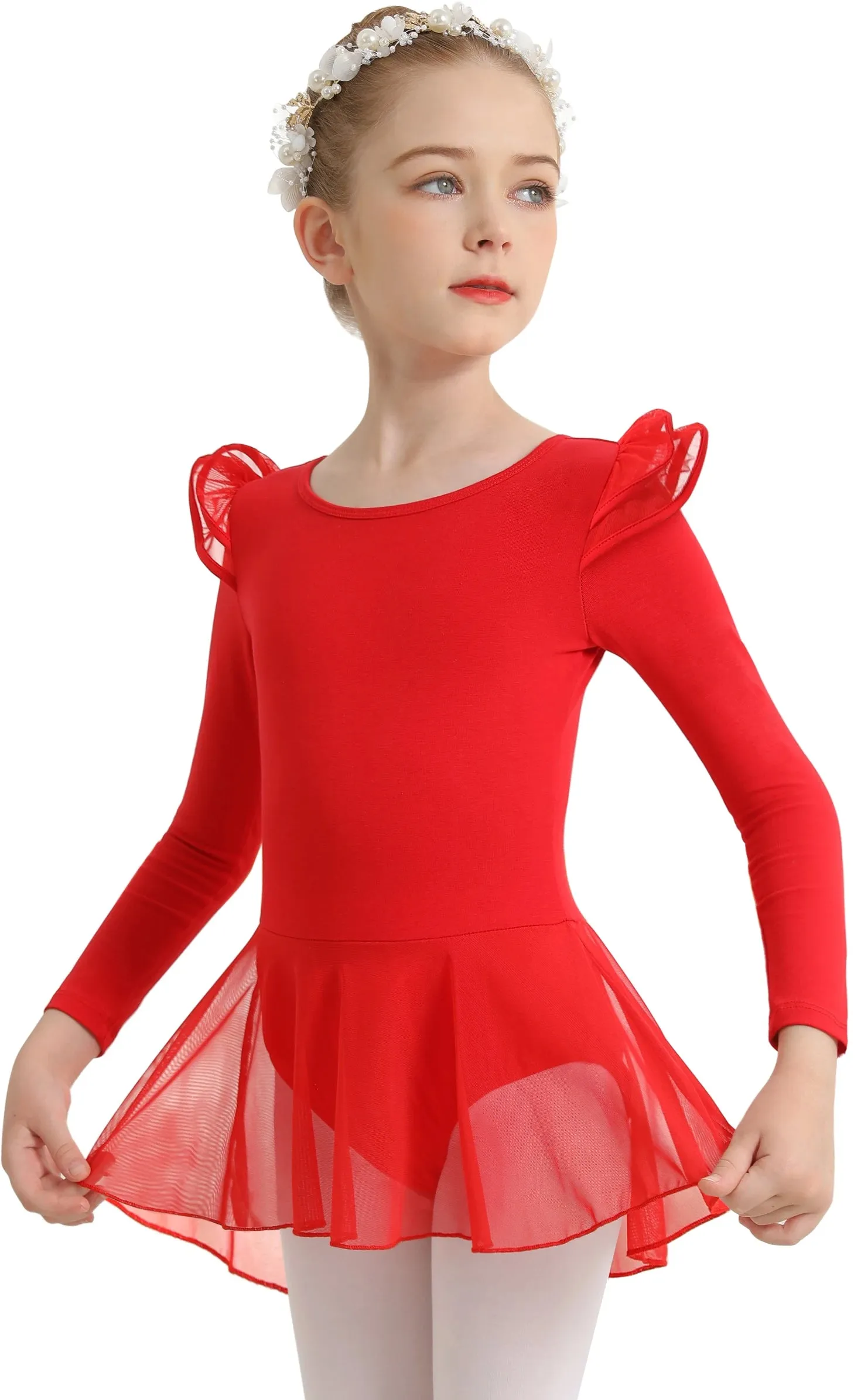 Hollow Back Long Sleeve Ballet Leotard Dress for Girls - Toddler/Little Girl/Big Girl