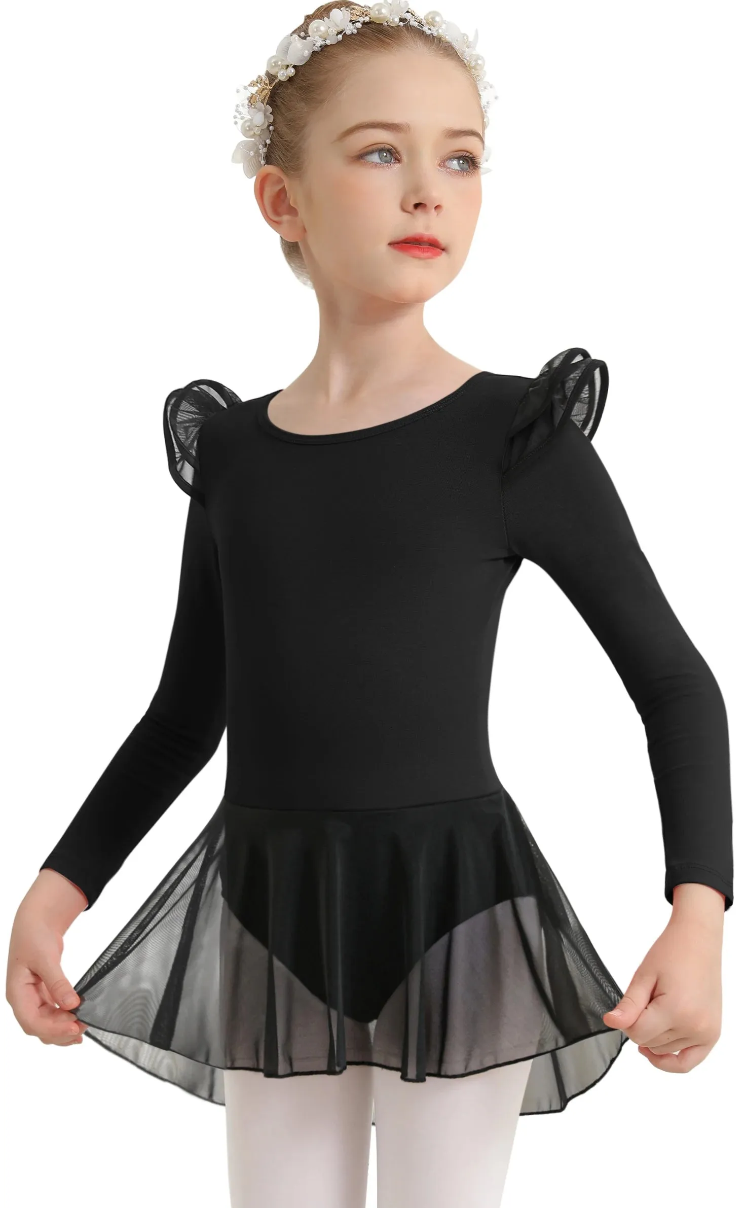 Hollow Back Long Sleeve Ballet Leotard Dress for Girls - Toddler/Little Girl/Big Girl