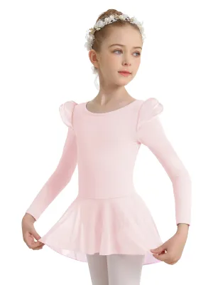 Hollow Back Long Sleeve Ballet Leotard Dress for Girls - Toddler/Little Girl/Big Girl