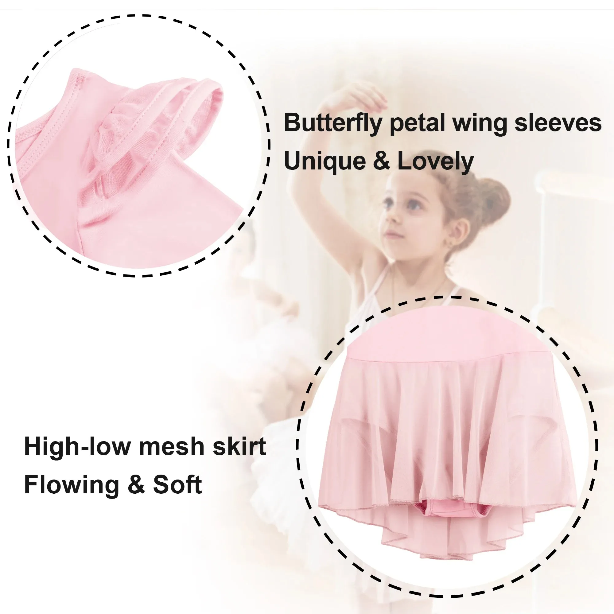 Hollow Back Long Sleeve Ballet Leotard Dress for Girls - Toddler/Little Girl/Big Girl