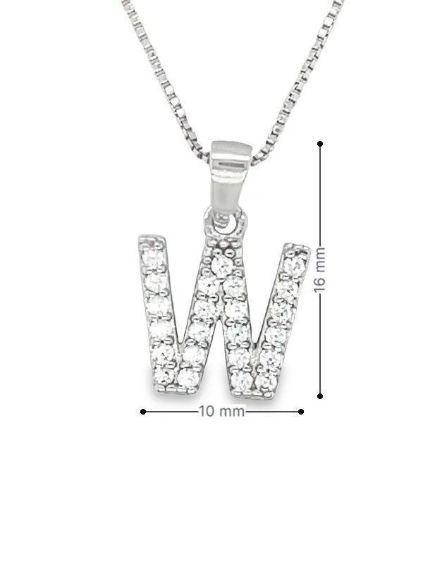 Initial Letter W Pendant CZ in Sterling Silver