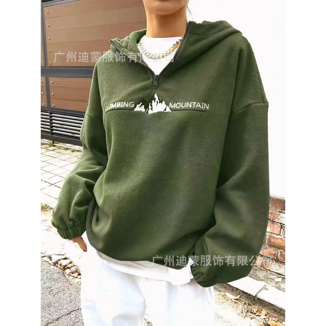 INSTOCK-women's plush hooded zipper sweatshirt