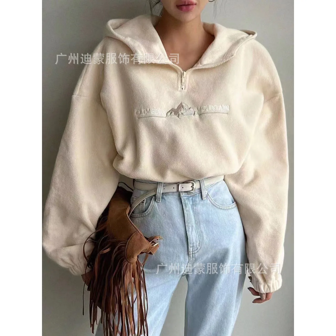 INSTOCK-women's plush hooded zipper sweatshirt