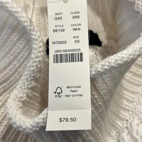 J. CREW Women's Ivory Chunky Knit Relaxed Rollneck Sweater Size XS NEW