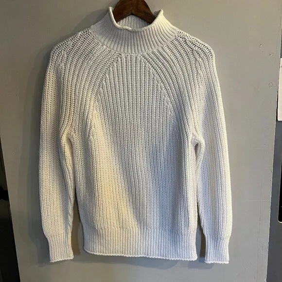 J. CREW Women's Ivory Chunky Knit Relaxed Rollneck Sweater Size XS NEW