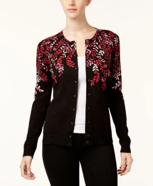 Karen Scott Women's Printed Cardigan. 100026497MS Red Combo Small
