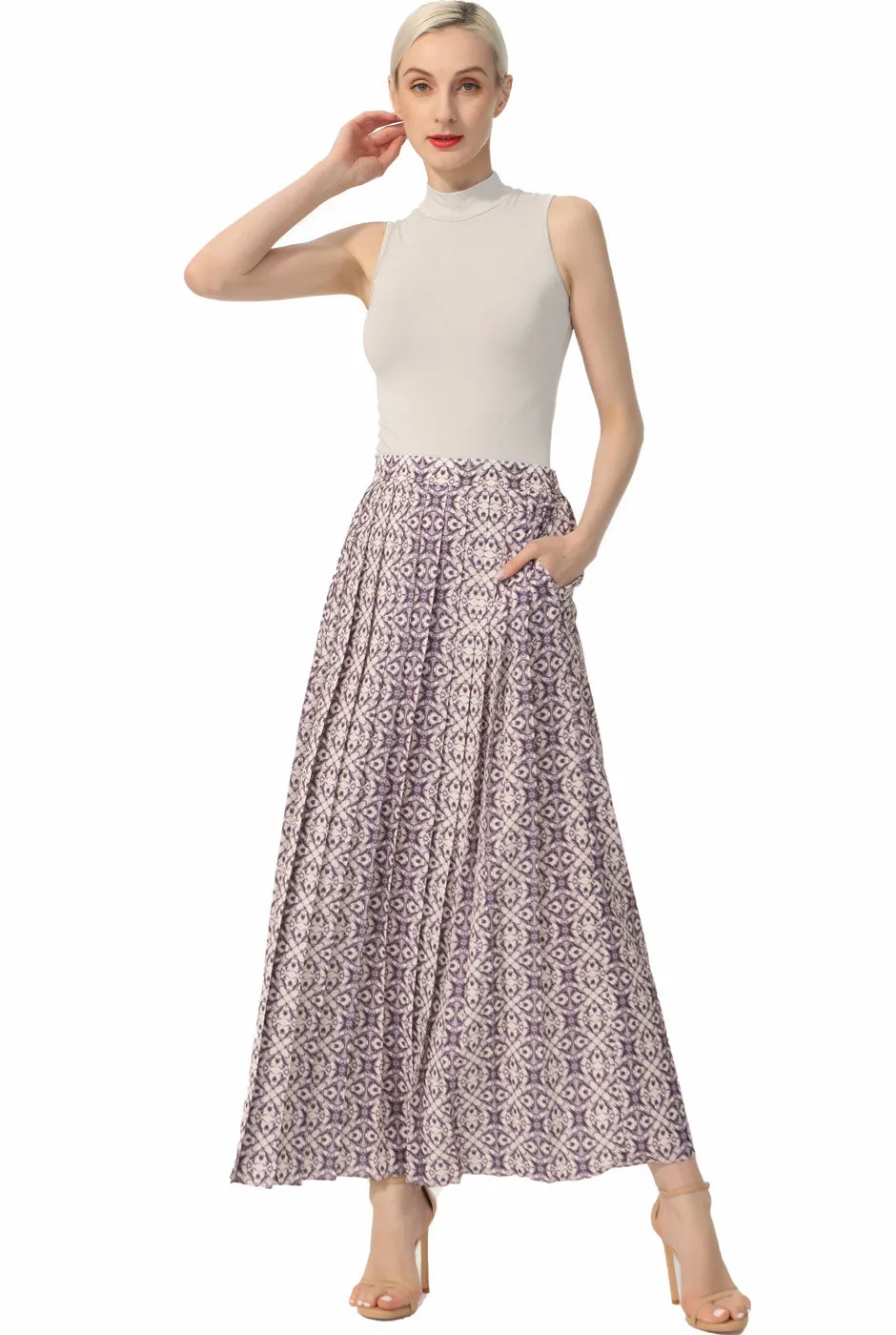 Kimi   Kai Women Print Box Pleat Maxi Skirt