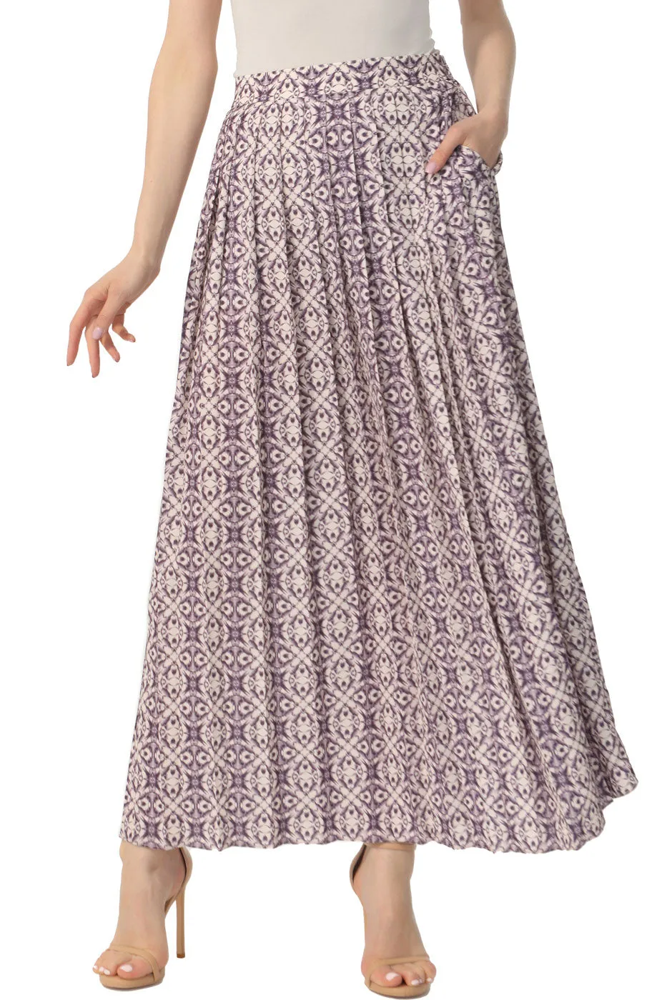Kimi   Kai Women Print Box Pleat Maxi Skirt
