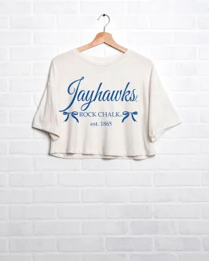 KU Jayhawks Established Bows Off White Cropped Tee