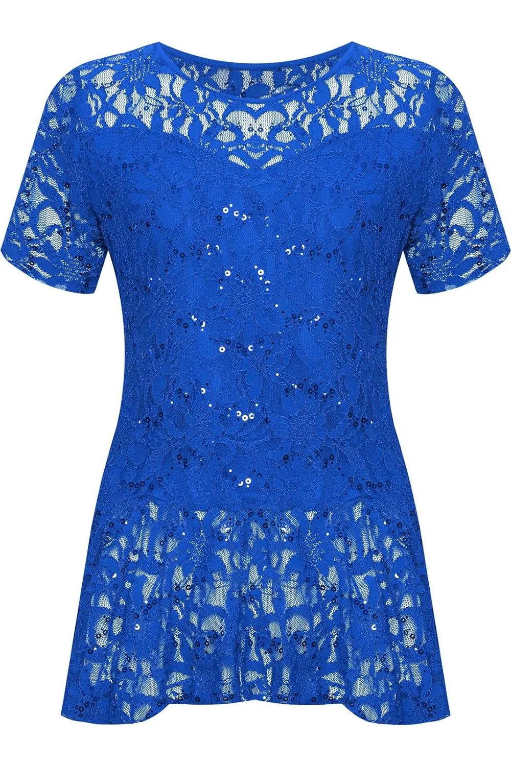 Lace Sequin Peplum Frill Top