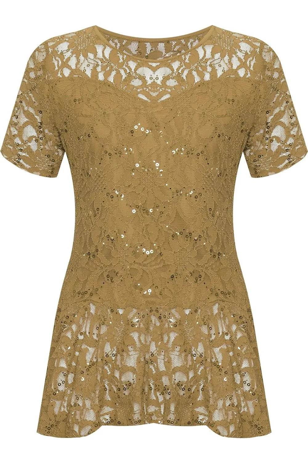 Lace Sequin Peplum Frill Top