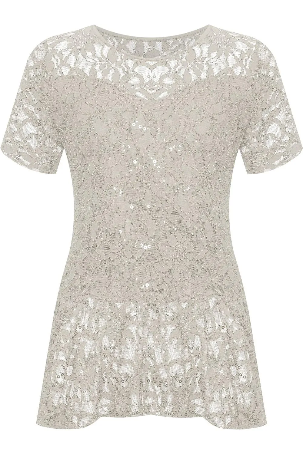 Lace Sequin Peplum Frill Top