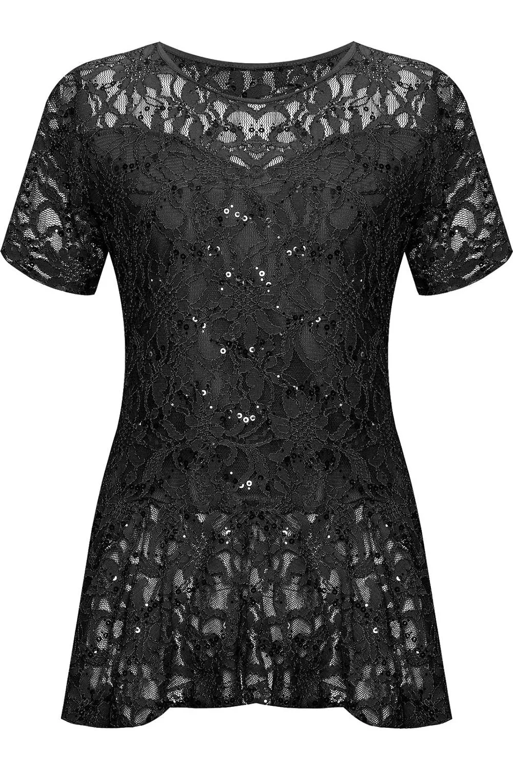 Lace Sequin Peplum Frill Top