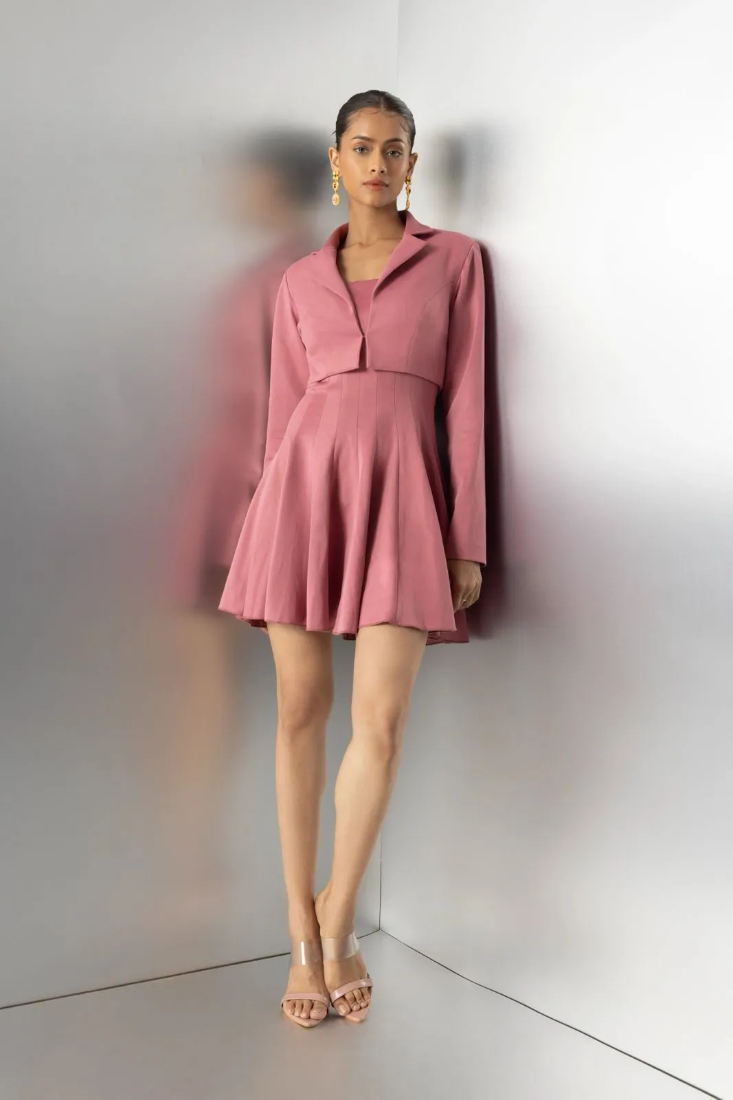 Love spell - pink bandeau dress with crop jacket