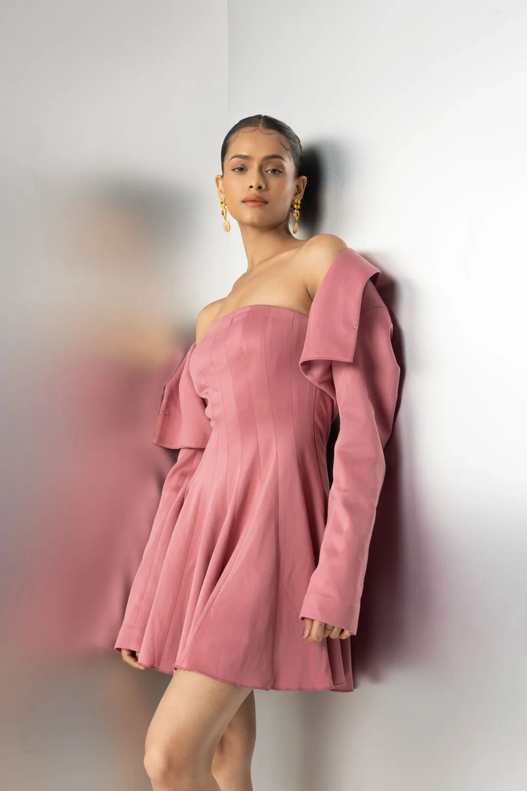 Love spell - pink bandeau dress with crop jacket