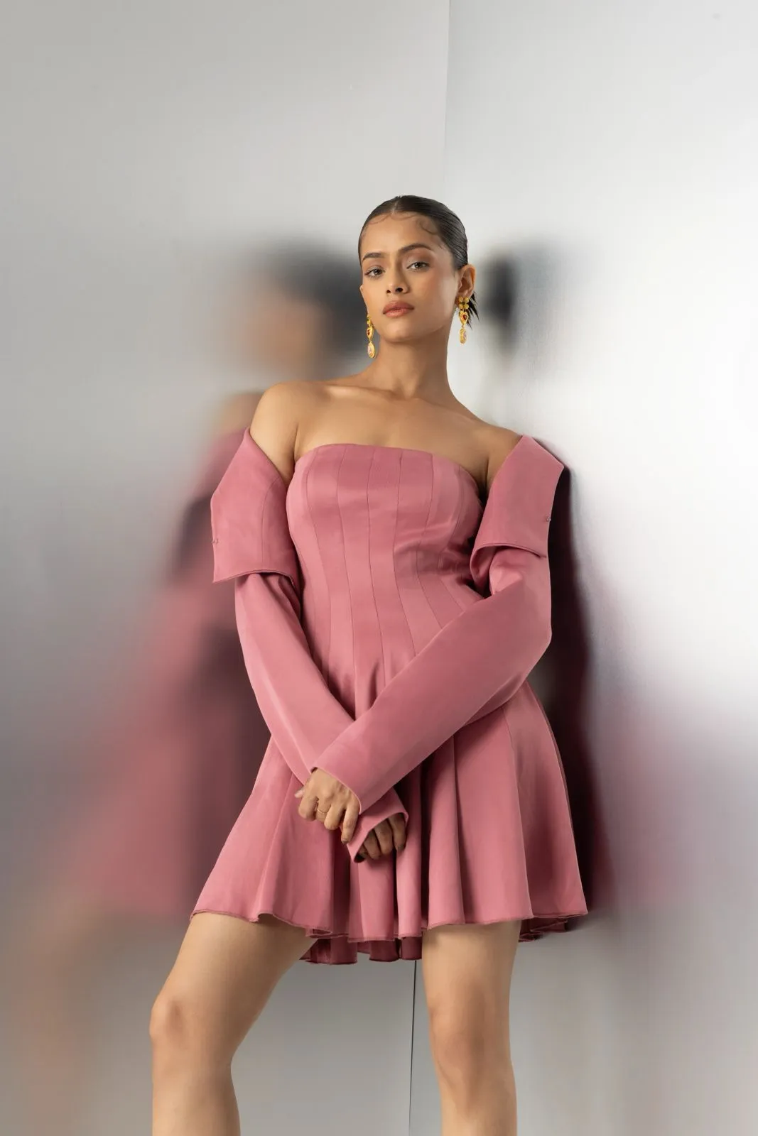 Love spell - pink bandeau dress with crop jacket