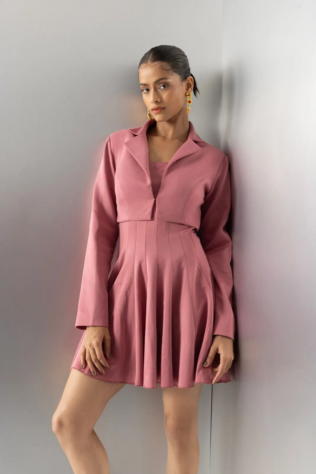 Love spell - pink bandeau dress with crop jacket
