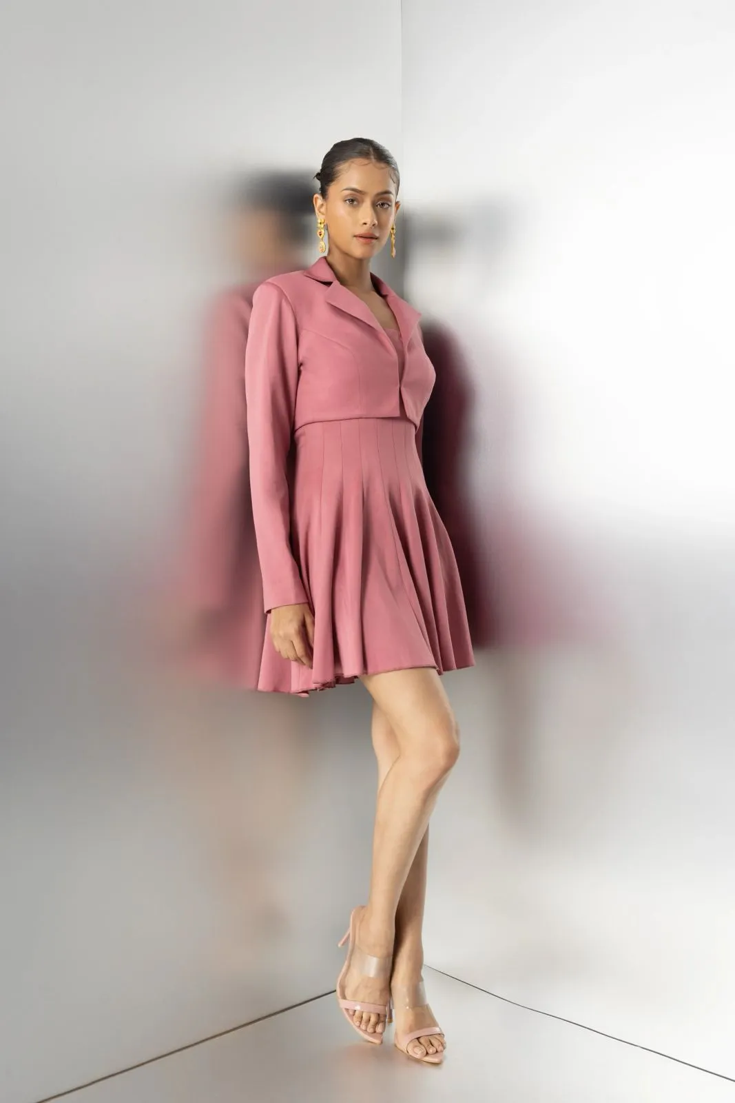 Love spell - pink bandeau dress with crop jacket
