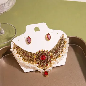 Luxury Elegant Crystal Wedding Jewelry Set Women Vintage Water Drop Earring Necklace Set Indian Gold Color Bijoux Bride Gift