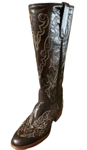 Macie Bean Women's Brown Stove Top Boots with Tan Stitching