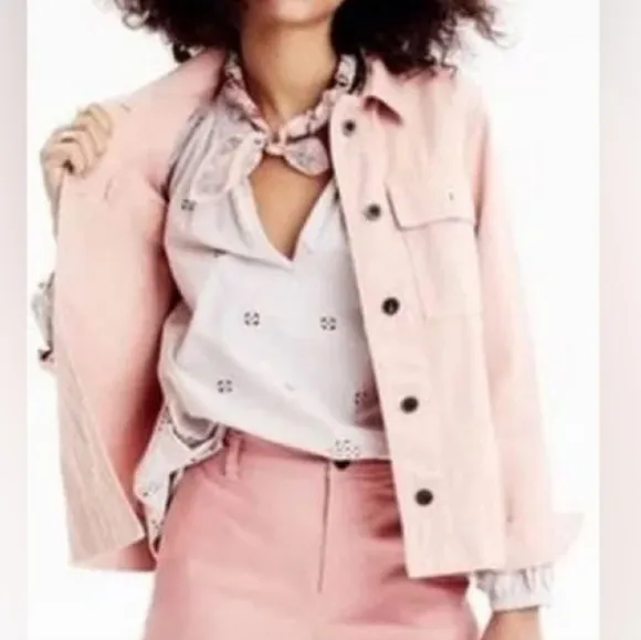 Madewell Northward Cropped Denim Jacket Blush Button Front &amp; Cuffs Cotton Sz XXS