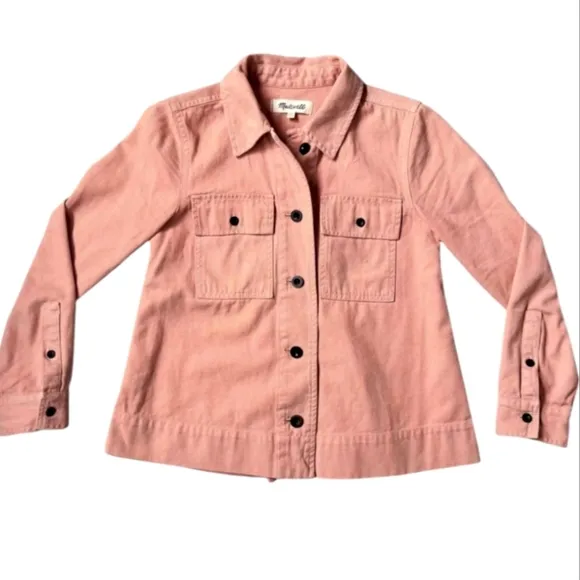 Madewell Northward Cropped Denim Jacket Blush Button Front &amp; Cuffs Cotton Sz XXS