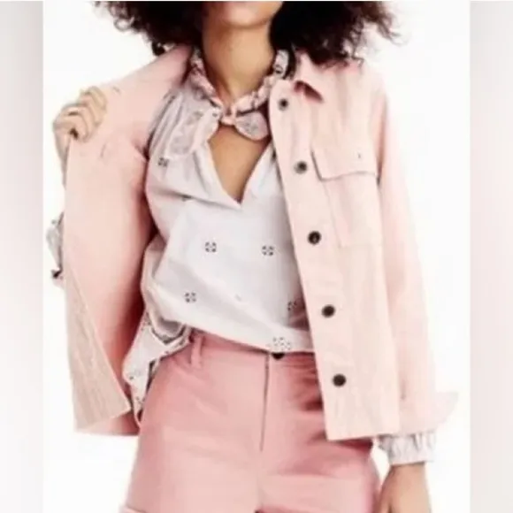 Madewell Northward Cropped Denim Jacket Blush Button Front &amp; Cuffs Cotton Sz XXS