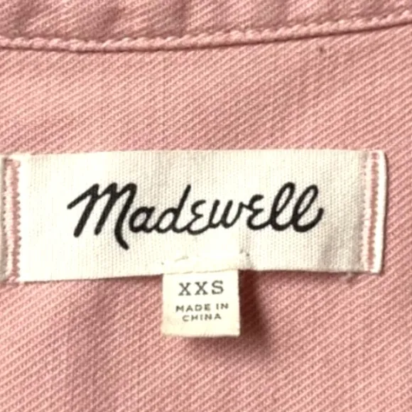 Madewell Northward Cropped Denim Jacket Blush Button Front &amp; Cuffs Cotton Sz XXS