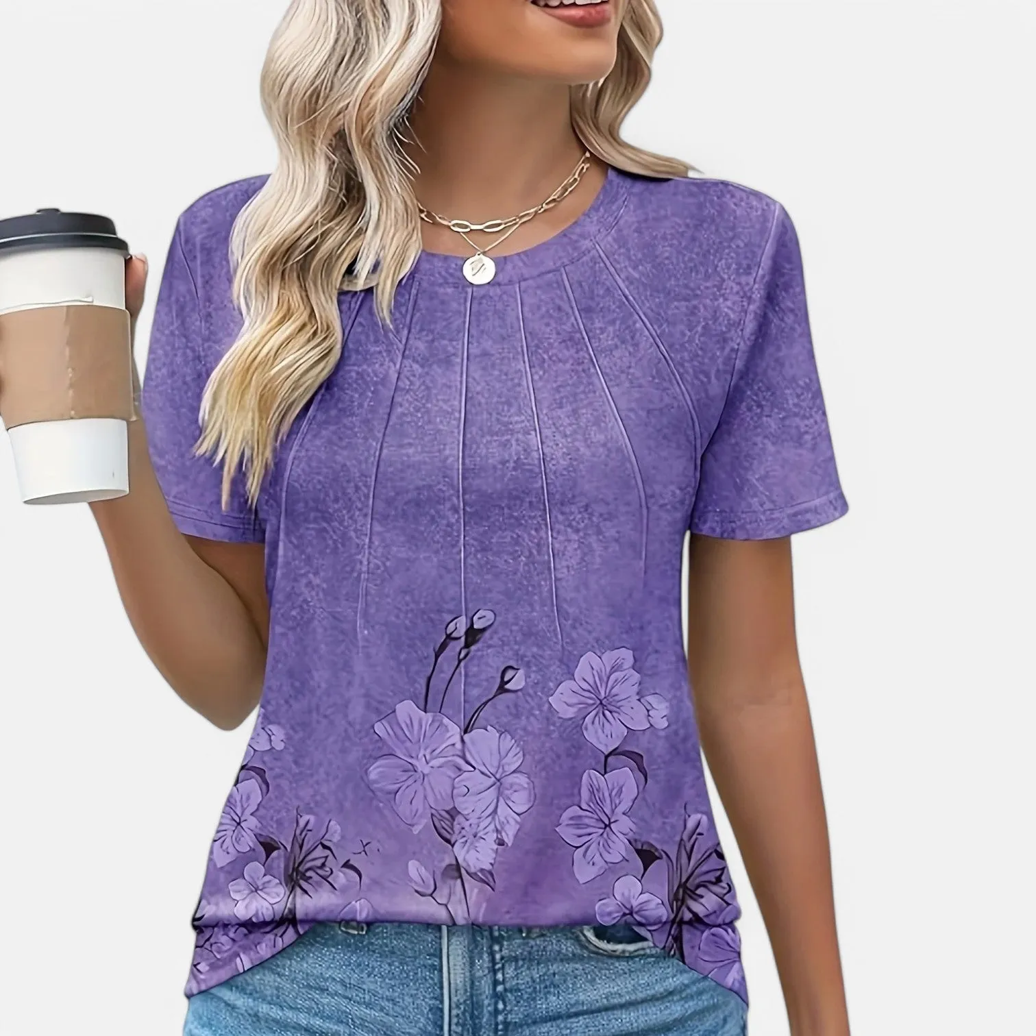 Monacogents | Women's V-Neck Puff Sleeve Pleated Tunic Blouse