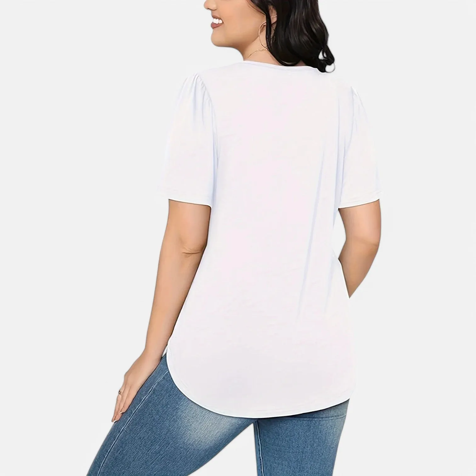 Monacogents | Women's V-Neck Puff Sleeve Pleated Tunic Blouse