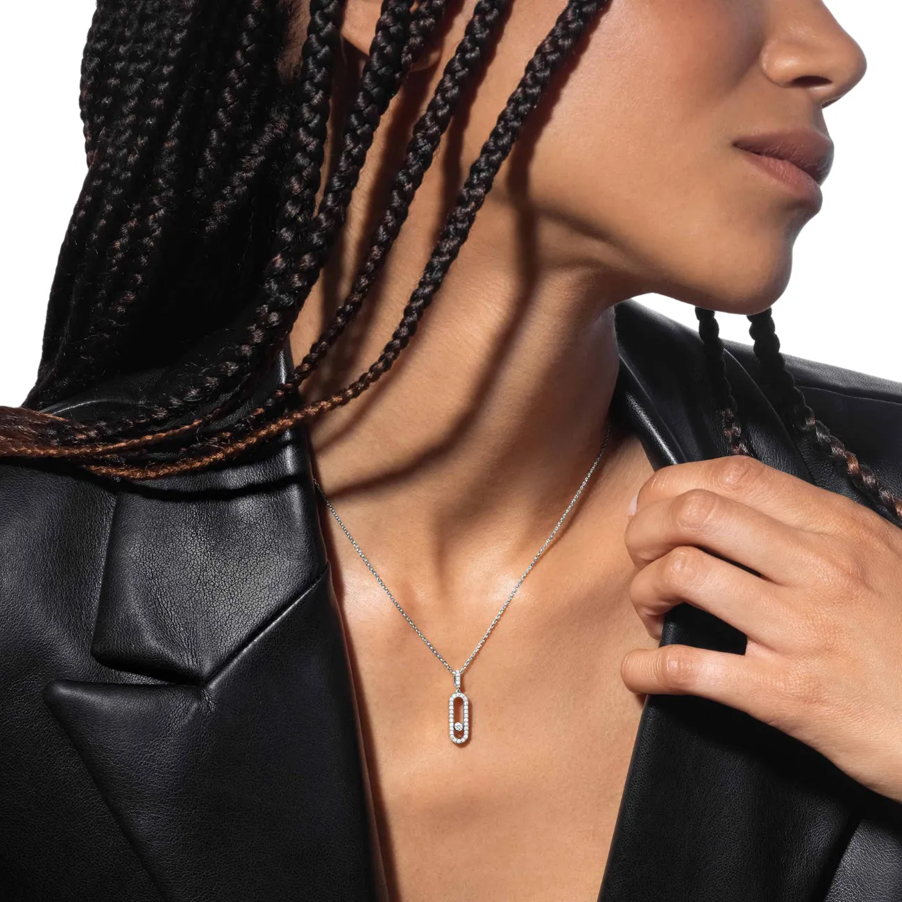 Move Uno 18K White Gold Large Model Pavé Diamond Necklace