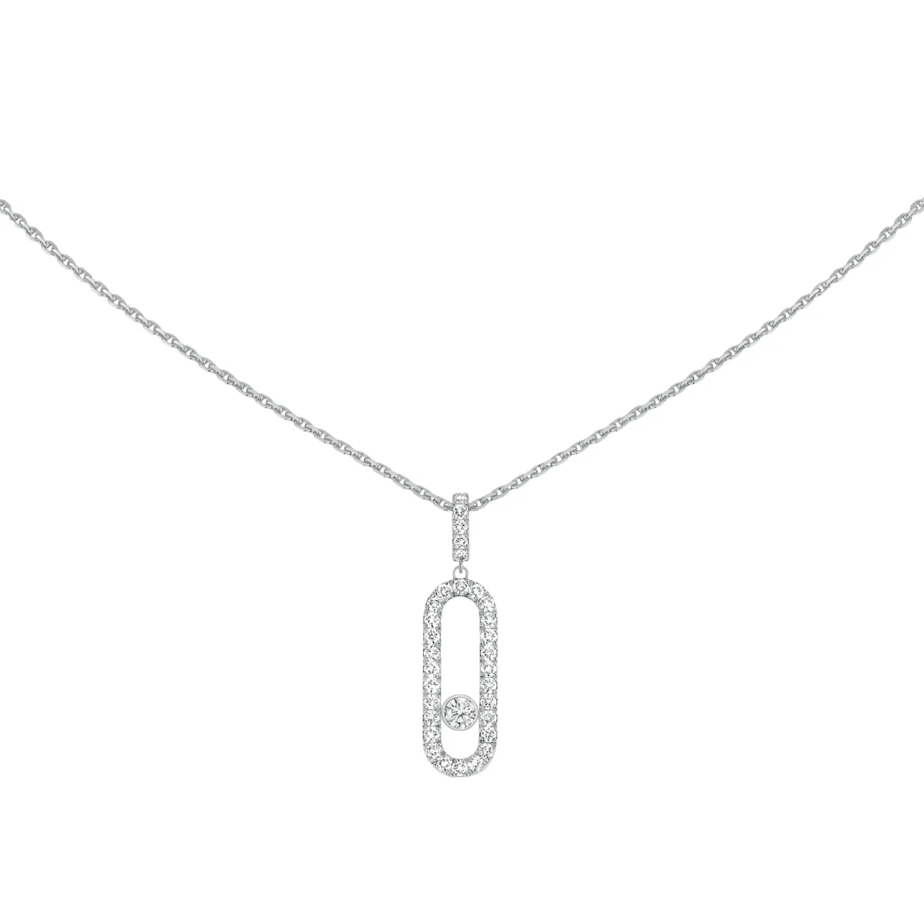 Move Uno 18K White Gold Large Model Pavé Diamond Necklace
