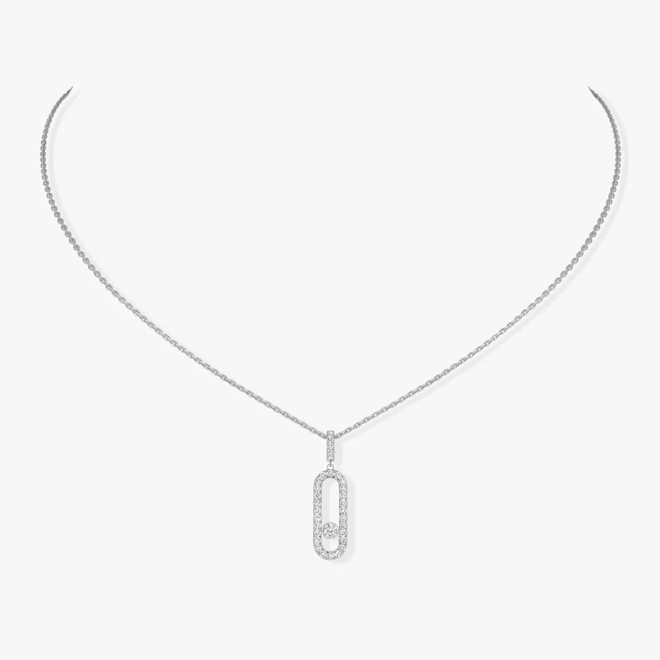Move Uno 18K White Gold Large Model Pavé Diamond Necklace