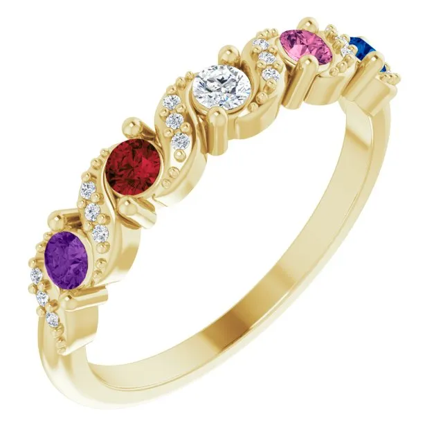 Natural Diamond Accented Swirl Design Mother's Family Ring