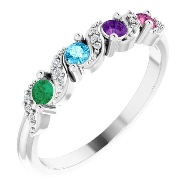 Natural Diamond Accented Swirl Design Mother's Family Ring