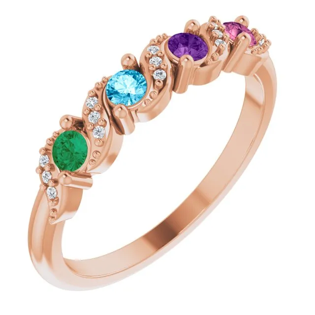 Natural Diamond Accented Swirl Design Mother's Family Ring