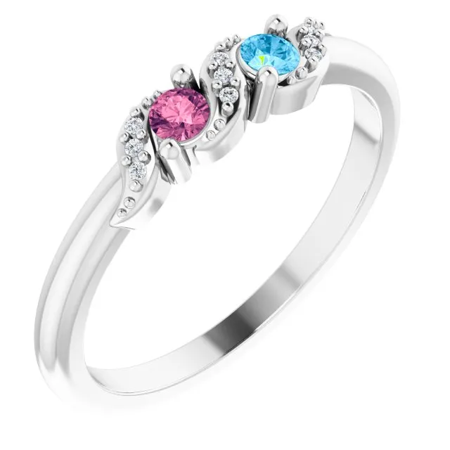 Natural Diamond Accented Swirl Design Mother's Family Ring