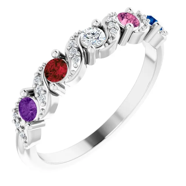 Natural Diamond Accented Swirl Design Mother's Family Ring
