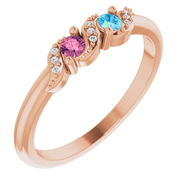 Natural Diamond Accented Swirl Design Mother's Family Ring