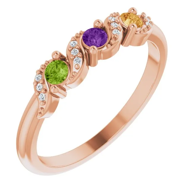 Natural Diamond Accented Swirl Design Mother's Family Ring