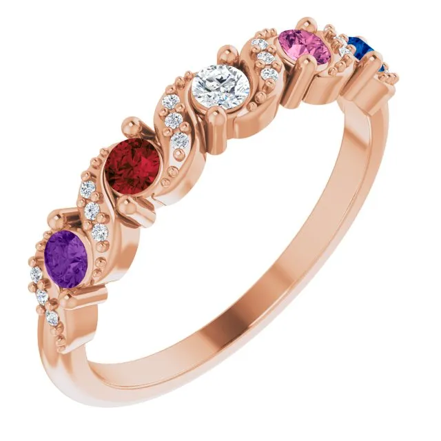 Natural Diamond Accented Swirl Design Mother's Family Ring