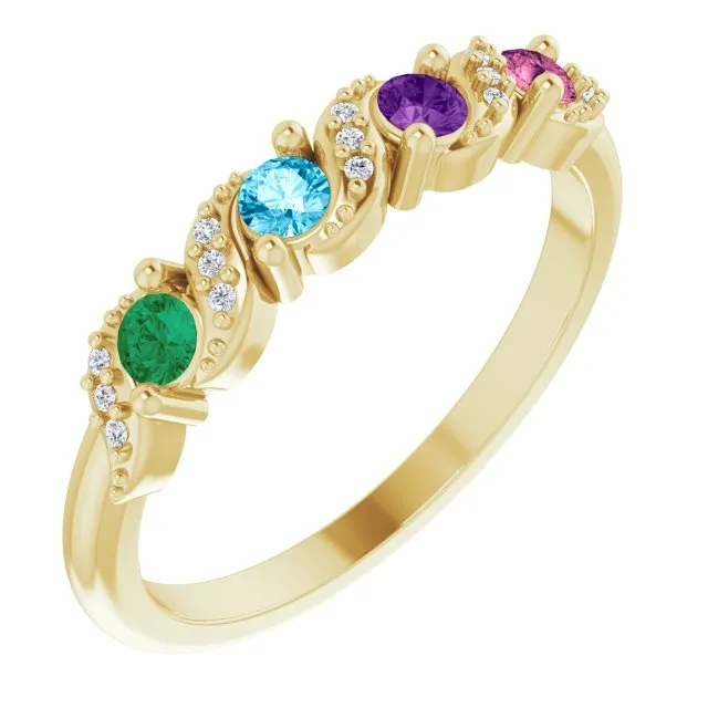 Natural Diamond Accented Swirl Design Mother's Family Ring