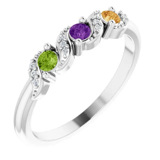 Natural Diamond Accented Swirl Design Mother's Family Ring