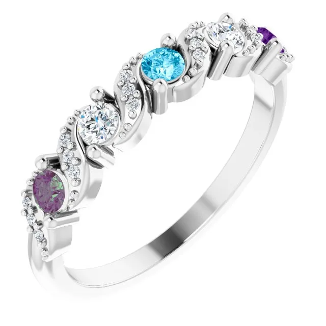 Natural Diamond Accented Swirl Design Mother's Family Ring