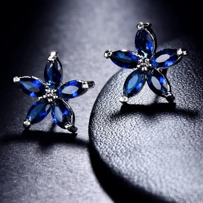 Natural Sapphire Stud Earrings 925 Sterling Silver Women's Wedding Jewelry