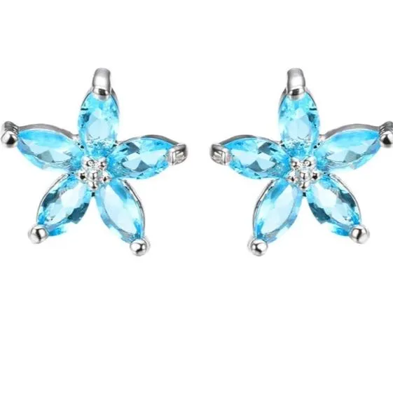 Natural Sapphire Stud Earrings 925 Sterling Silver Women's Wedding Jewelry