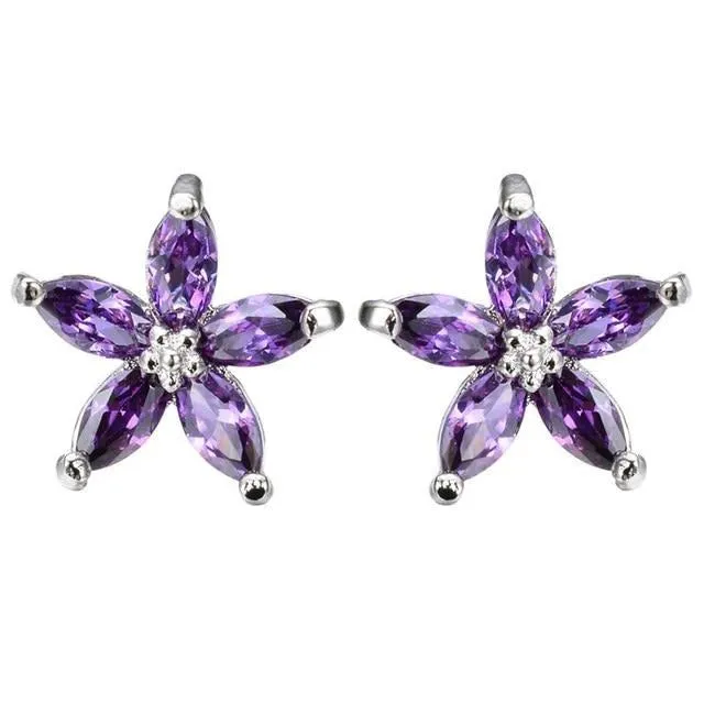 Natural Sapphire Stud Earrings 925 Sterling Silver Women's Wedding Jewelry